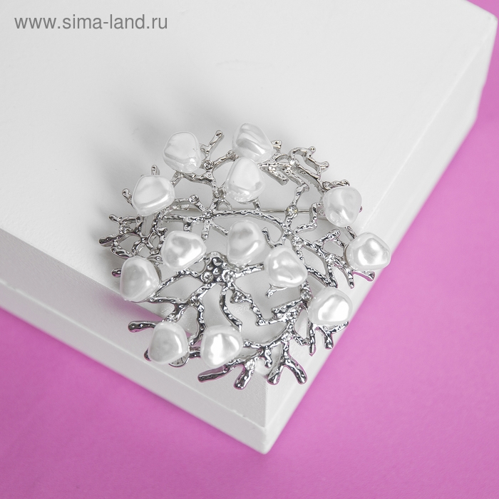 Брошь «Жемчужная россыпь», цвет белый в серебре Брошь «Жемчужная россыпь», цвет белый в серебре