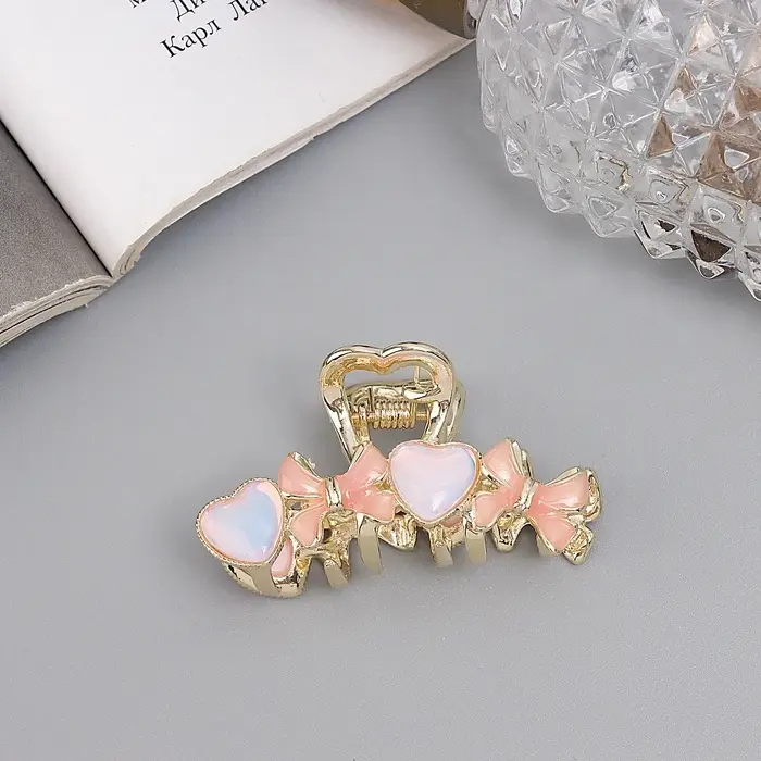 Крабик для волос &laquo;Хлоя галант&raquo;, сердца банты, 4.5 см, золотистый