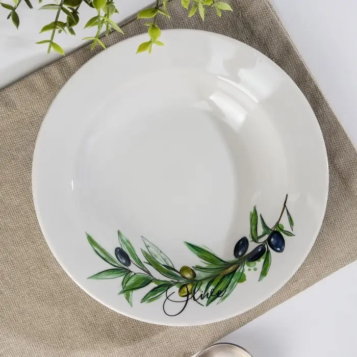 Тарелка глубокая «Оливки», 225 мл, d=20 см, цвет белый, рисунок микс, фарфор Тарелка глубокая «Оливки», 225 мл, d=20 см, цвет белый, рисунок микс, фарфор