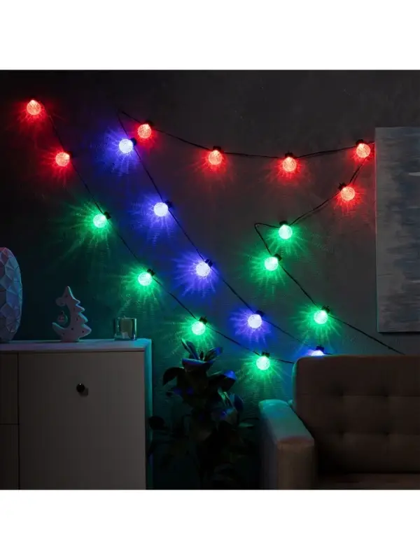 Умная гирлянда &laquo;Нить&raquo; 6 м с насадками &laquo;Пузырьки&raquo;, IP20, тёмная нить, 20 LED, свечение RGB, USB