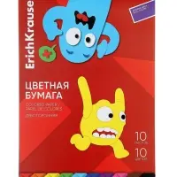 Бумага цветная А4 ErichKrause Jolly Friends, 10 листов, 10 цветов, двусторонняя, на клею