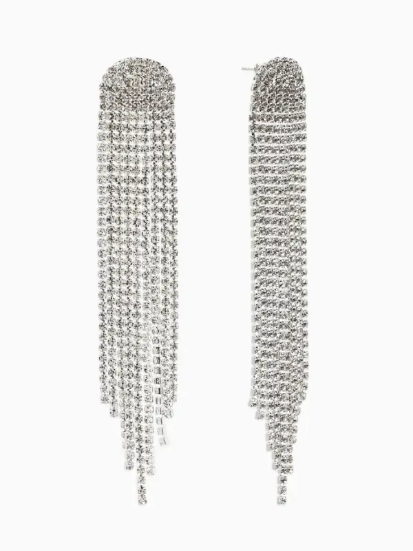 Серьги висячие со стразами &laquo;Лёд&raquo;, полукруг, белые в серебре