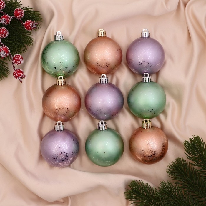 Набор шаров пластик d-6 см, 9 шт Набор шаров пластик d-6 см, 9 шт "Элит" треск, микс