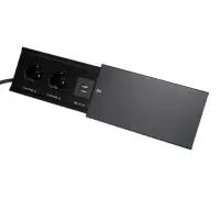 Блок розеточный в стол, сдвижная крышка, 10 А, 2 розетки, 2xUSB, 2A, провод 1.8 м, чёрный