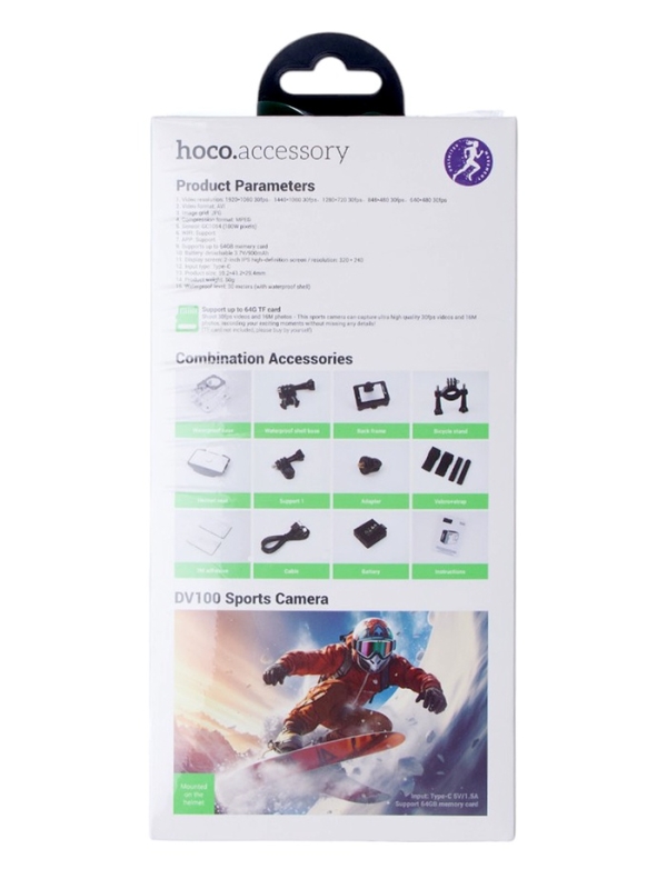 Экшн-камера Hoco, DV100, 1080p видео, черная Экшн-камера Hoco, DV100, 1080p видео, черная