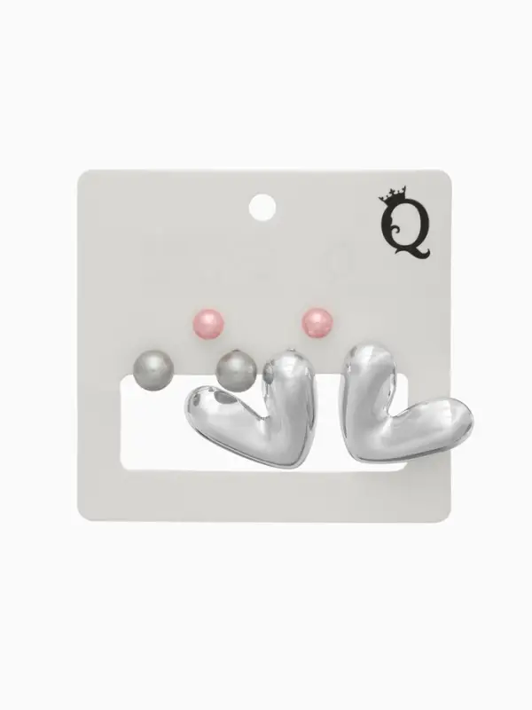 Серьги QF &laquo;Сердечки&raquo;, набор 3 пары, розовый в серебре
