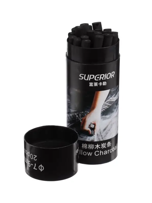 Уголь натуральный 20 штук, d=7-9 мм, в картонном тубусе, черный Уголь натуральный 20 штук, d=7-9 мм, в картонном тубусе, черный