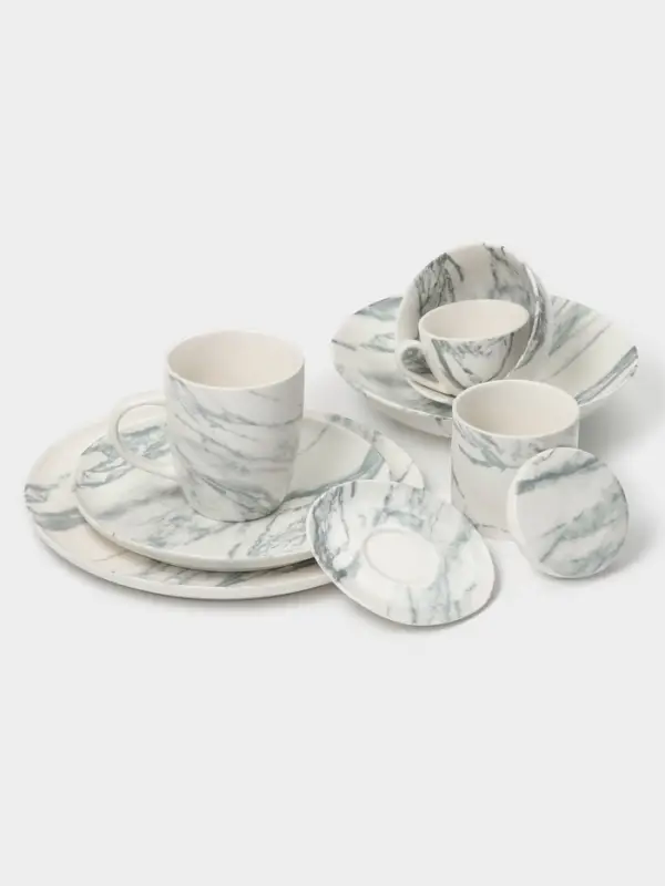 Кружки Magistro Real Marble, 400 мл, набор 2 шт., фарфор, белые