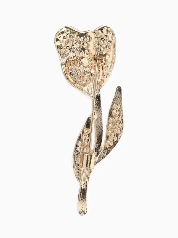 Брошь &laquo;Цветок&raquo; тюльпан, стразы, цвет розово-зелёный в золоте