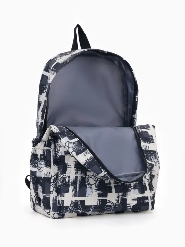 Рюкзак школьный на молнии, с карманами, с принтом, 28.5&times;12&times;41 см, чёрный