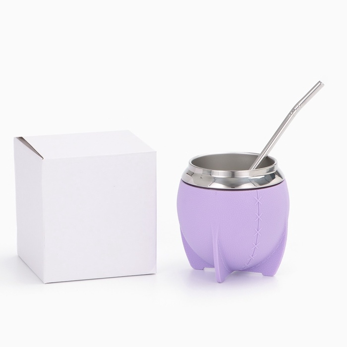 Калабас для чая Мате 250 мл и бомбилья, набор для приготовления, сиреневый Калабас для чая Мате 250 мл и бомбилья, набор для приготовления, сиреневый