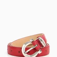 Ремень женский, 110&times;2.3 см, пряжка металл, серебристая, красный