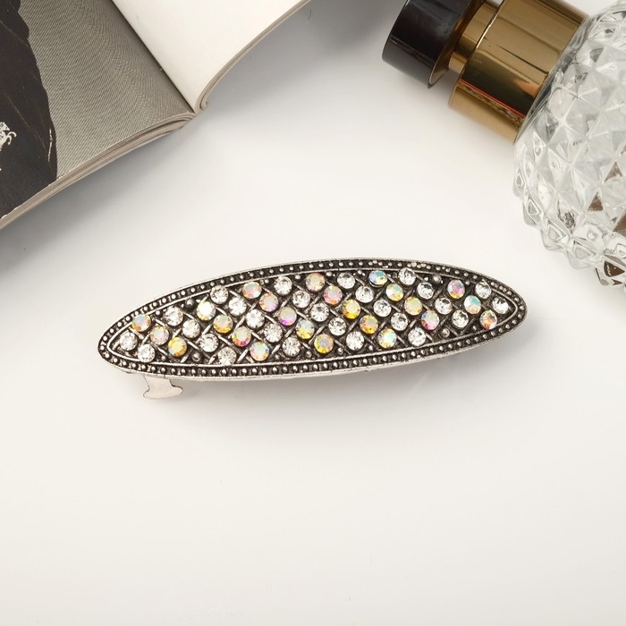 Заколка-автомат для волос Заколка-автомат для волос "Грейс" классика овал блеск, 8,5 см, серебро