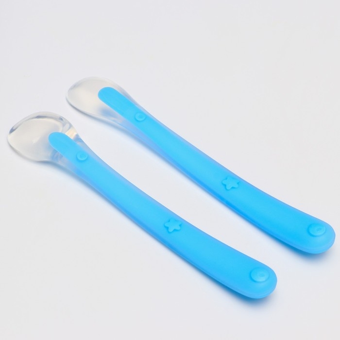 Набор силиконовых ложек для кормления, 2 шт., цвет голубой Набор силиконовых ложек для кормления, 2 шт., цвет голубой