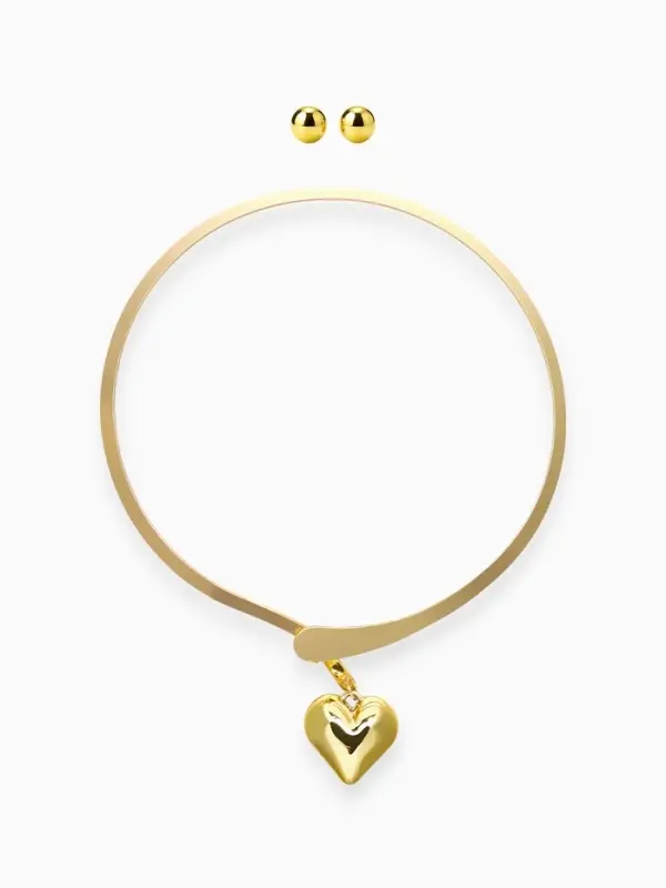 Набор 2 предмета: серьги, чокер «Обруч» сердце, цвет золото Набор 2 предмета: серьги, чокер «Обруч» сердце, цвет золото
