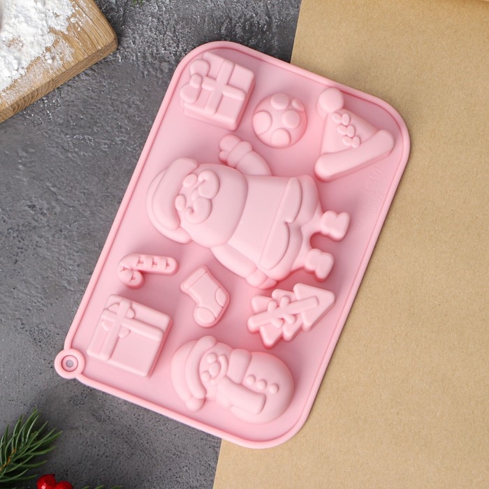 Форма для выпечки новогодняя Доляна «Новый год», 17,5×12×2,5 см, 9 ячеек, цвет розовый Форма для выпечки новогодняя Доляна «Новый год», 17,5×12×2,5 см, 9 ячеек, цвет розовый