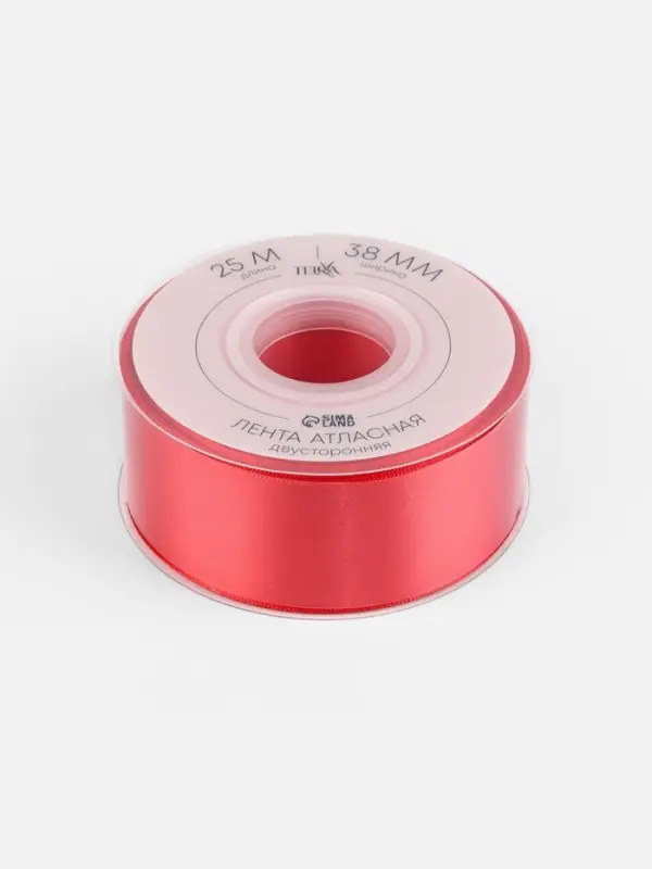 Лента атласная TEIRA, двухсторонняя, 38 мм, 25&plusmn;1 м, красная №0250