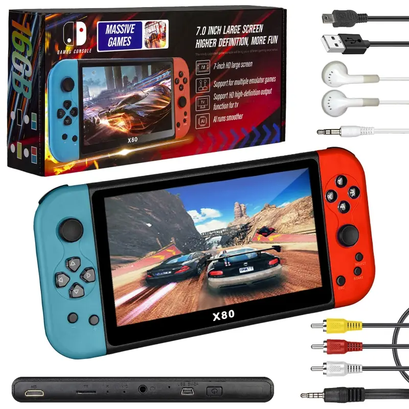 Игровая приставка (16 GB ) 20000 Игр X80 Синяя с красным