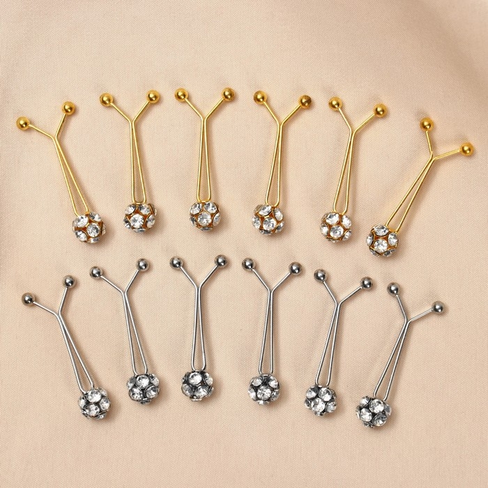 Зажим для платка «Хрусталь» шарик, цвет белый в серебре (неделимая фасовка 12 шт., цена за шт.)