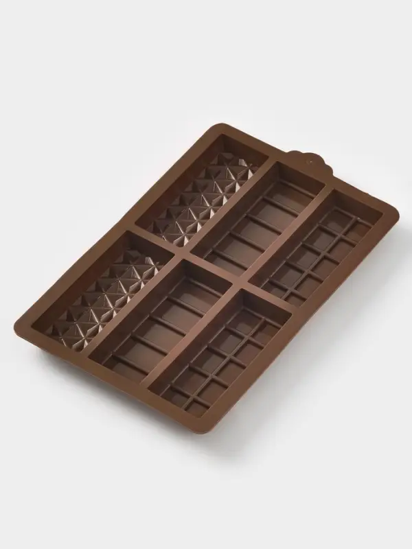 Форма для дубайского шоколада Доляна &laquo;Квадраты, полосы, пирамиды&raquo;, 6 плиток, 27.5&times;17&times;2 см, силикон, коричневая