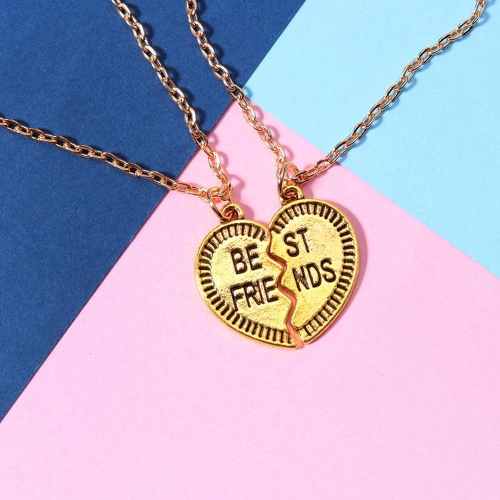 Кулоны «Неразлучники» best friends, сердце, цвет чернёное золото, 40 см