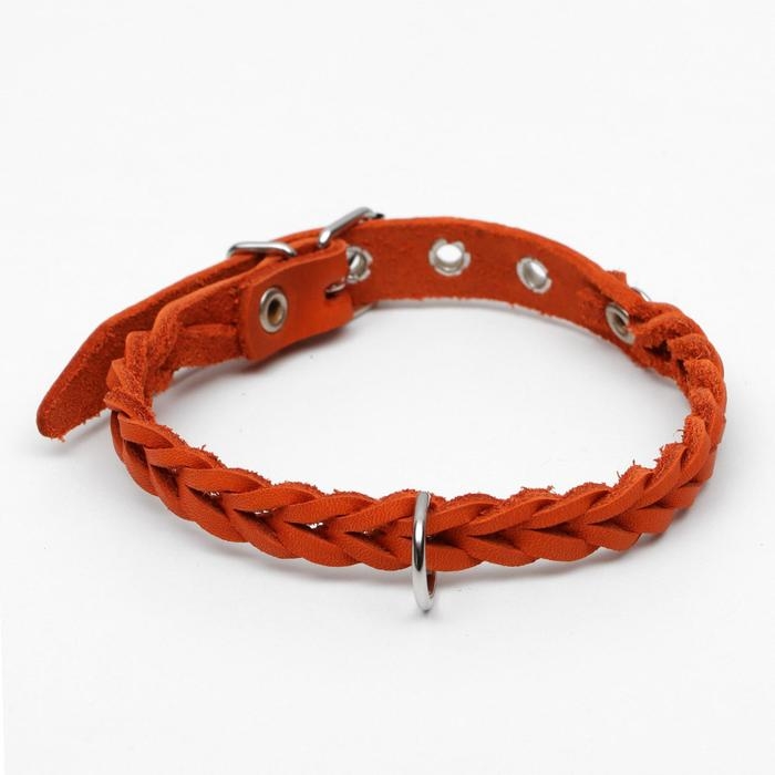 Ошейник кожаный плетеный, 1,2 х 36 см, ОШ 20-30 см, рыжий Ошейник кожаный плетеный, 1,2 х 36 см, ОШ 20-30 см, рыжий