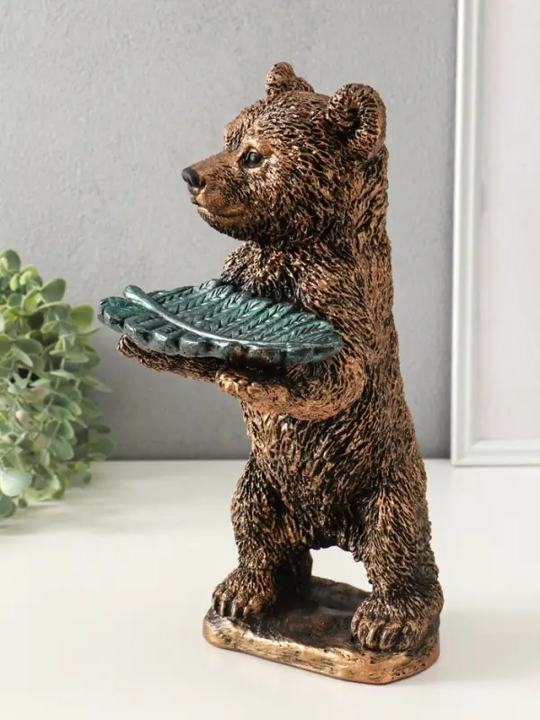 Копилка-подставка для мелочей Копилка-подставка для мелочей "Мишка с листком" 34х18 см, бронза с серебром