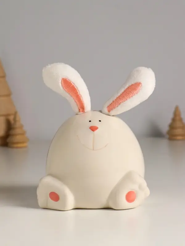 Сувенир керамика, текстиль  Сувенир керамика, текстиль "Зайчик круглый" белый 9х9,5х12 см