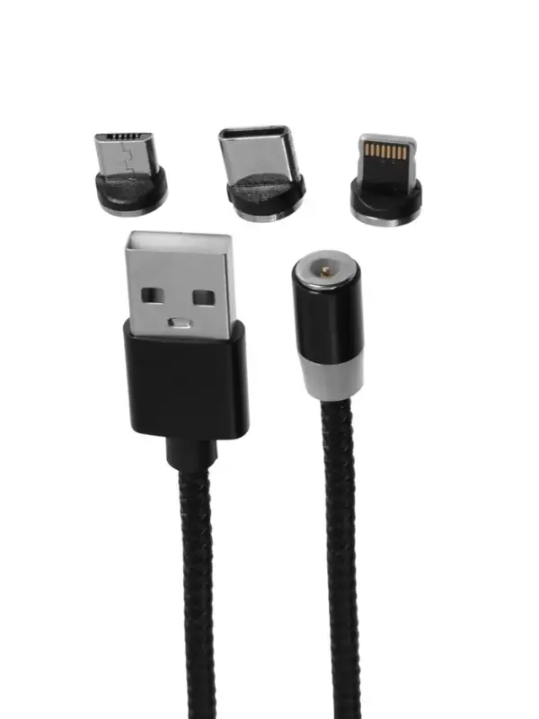 Кабель D09E,3 в 1, Type-C-microUSB-Lightning, 1м, зарядка+передача данных,магнитный,черный