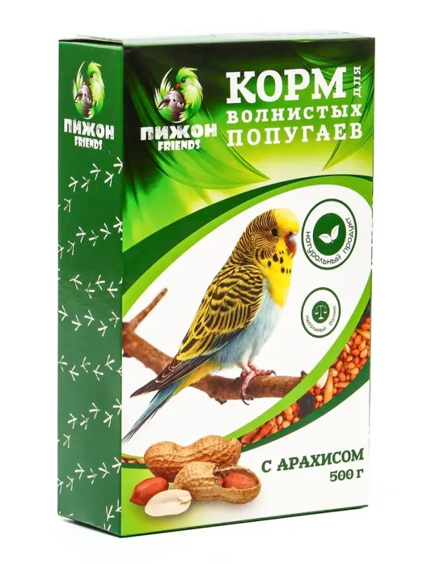 Корм &laquo;Пижон&raquo; для волнистых попугаев, с орехами, 500 г