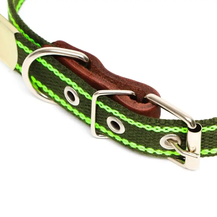 Ошейник брезентовый однослойный, безразмерный, 57&times;2.5 см, ОШ 25-45 см, хаки, зелёный