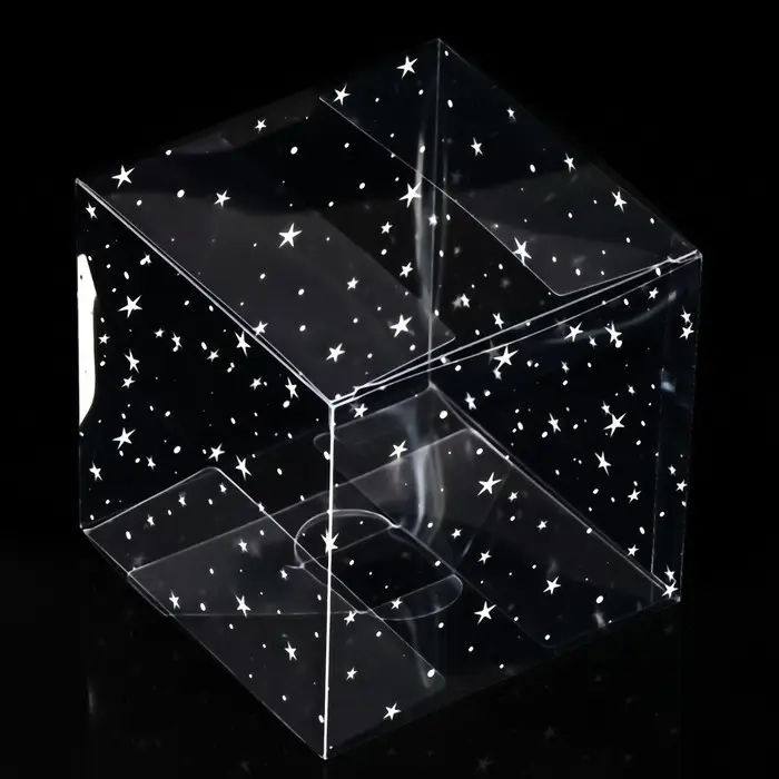 Складная прозрачная коробка из PVC, для упаковки подарков, «Звёздный горошек», 11×11×11 см Складная прозрачная коробка из PVC, для упаковки подарков, «Звёздный горошек», 11×11×11 см
