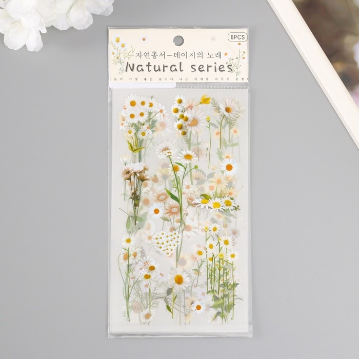 Наклейки пластик Наклейки пластик "Ромашки" набор 6 листов 10х18 см