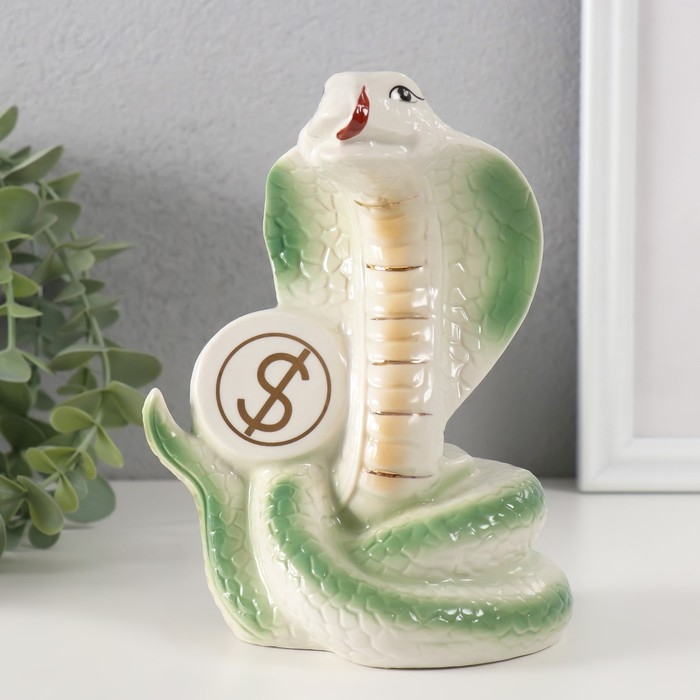Сувенир керамика Сувенир керамика "Кобры с монетами" светло-зелёные с золотом набор 2 шт 9х12,2х15,5 см