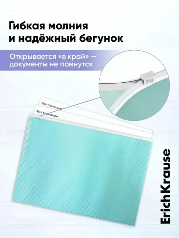 Папка-конверт на ZIP-молнии А4, 180 мкм, ErichKrause Fizzy Pastel, микс, до 100 листов