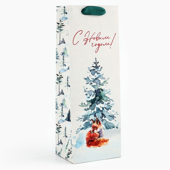 Пакет под бутылку «С Новым годом», лиса, 13 х 36 х 10 см , Новый год