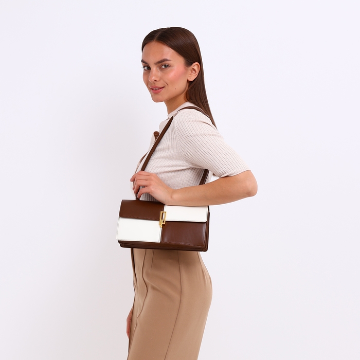 Сумка-мессенджер на клапане, цвет белый/коричневый Сумка-мессенджер на клапане, цвет белый/коричневый