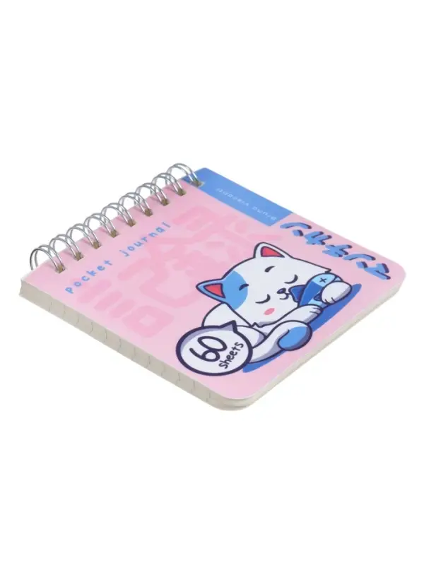 "POCKET JOURNAL" 90 х 90 мм, 60 Л, (4 ВИДA) НА ГРЕБНЕ "KAWAII ANIMALS"