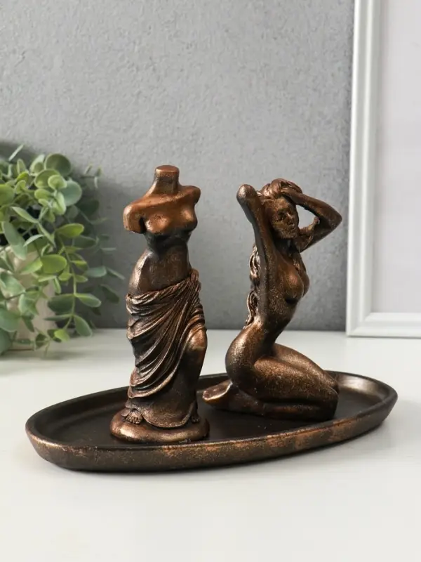 Набор фигур "Богини" на подносе, высота 16 см, цвет винтажная бронза
