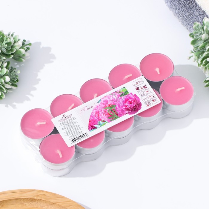 Набор чайных свечей ароматических в термоусадке Набор чайных свечей ароматических в термоусадке "Пион", 3,8х1,6 см, 3,5 ч, 12 г, 20 штук