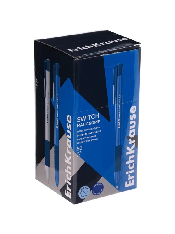 Ручка шариковая автоматическая, ErichKrause Switch Matic&Grip, 0.7 мм, резиновый держатель, синяя Ручка шариковая автоматическая, ErichKrause Switch Matic&Grip, 0.7 мм, резиновый держатель, синяя
