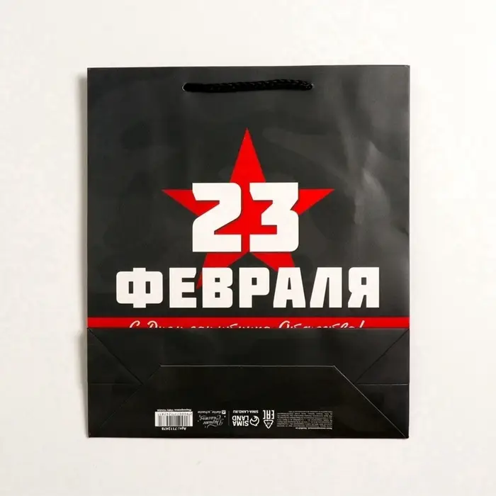 Пакет подарочный ламинированный, упаковка, &laquo;С 23 февраля&raquo;, M 26&times;30&times;9 см