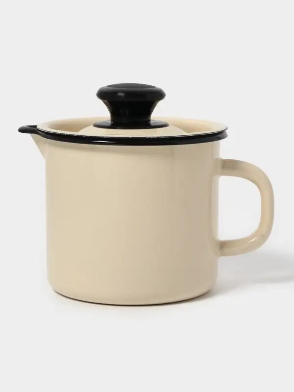 Кружка эмалированная, 1 л, с крышкой и носиком, без декора, слоновая кость
