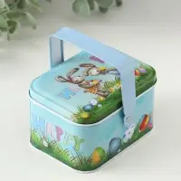 Шкатулка металл с ручкой "Крольчата с яичками" 6х10,5х8 см Шкатулка металл с ручкой "Крольчата с яичками" 6х10,5х8 см