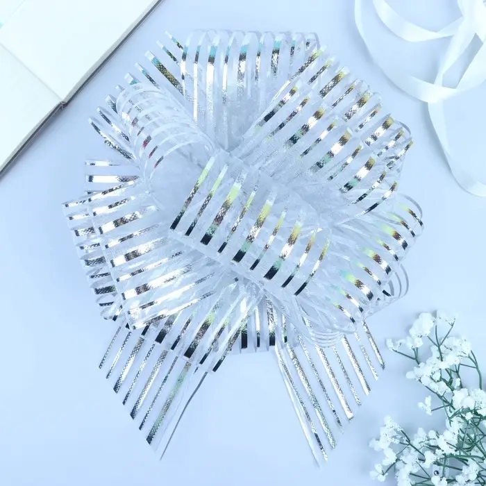 Подарочный бант - шар №10 &laquo;Полоски&raquo;, цвет серебро, для упаковки подарков