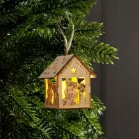 Ёлочная игрушка &laquo;Домик с Дедом Морозом и ёлкой&raquo;, 7.5&times;6.5&times;6 см, от батареек, свечение тёплое белое
