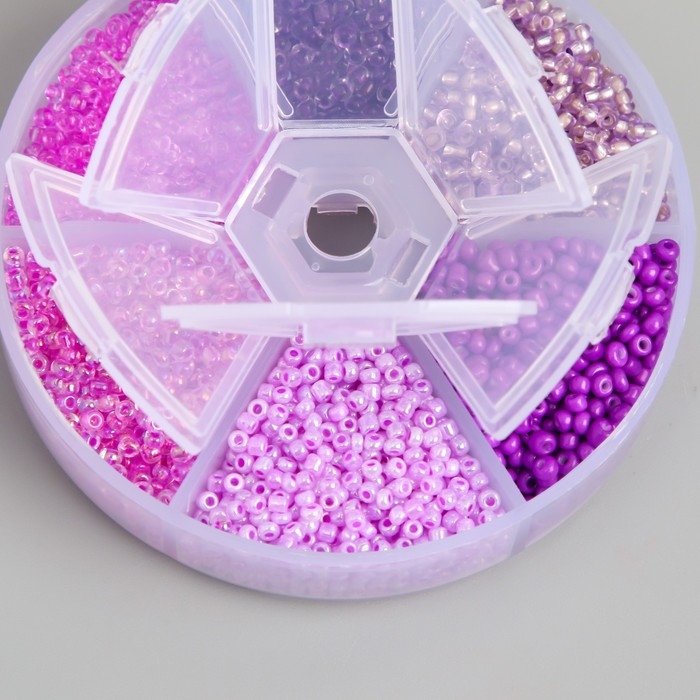 Бисер стекло 8/0 (3 мм) в шкатулке  Бисер стекло 8/0 (3 мм) в шкатулке "Фиолетовый" 6 цветов х 10  гр 8х8х2 см