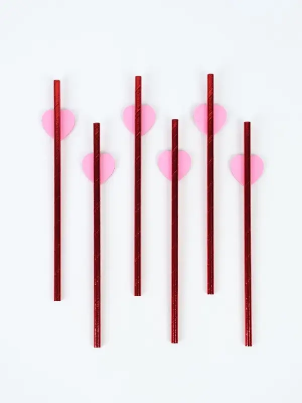 Трубочки для коктейля &laquo;Сердце&raquo;, красные (набор 6 шт)