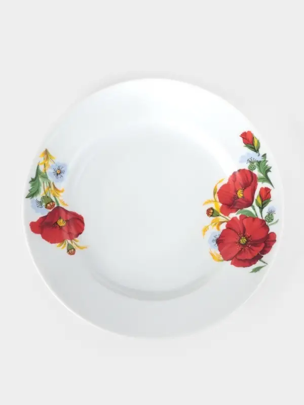 Тарелка Добрушский завод &laquo;Маки красные&raquo;, d=20 см, фарфор, белая