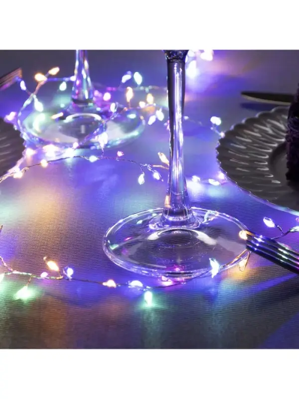 Гирлянда &laquo;Мишура&raquo; 1 м, роса, IP20, серебристая нить, 100 LED, 2 режима, от батареек АА&times;3, свечение мульти